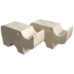 Pair of Italian Modern Travertine Rhinoceros Statues by Flli Mannelli for Raymor