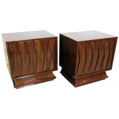 Pair of Italian Modern Walnut Bedside Tables, Style of Gio Ponti, 1950s