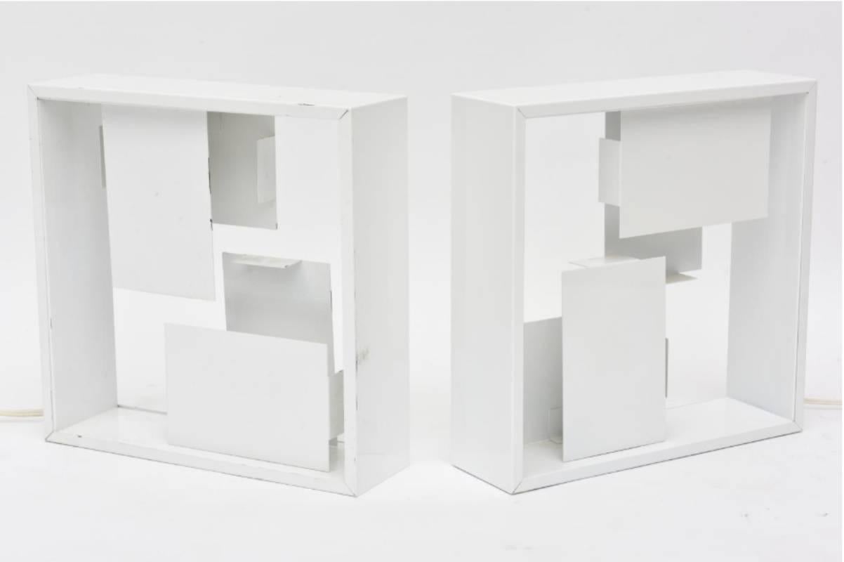 Enamel Set of 3 Italian Modern White Table Lamps/ Wall Lights, Gio Ponti