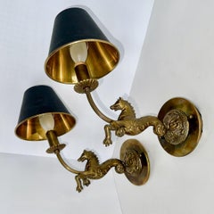 Pair French Bronze Horse Equestrian Wall Sconce Lights