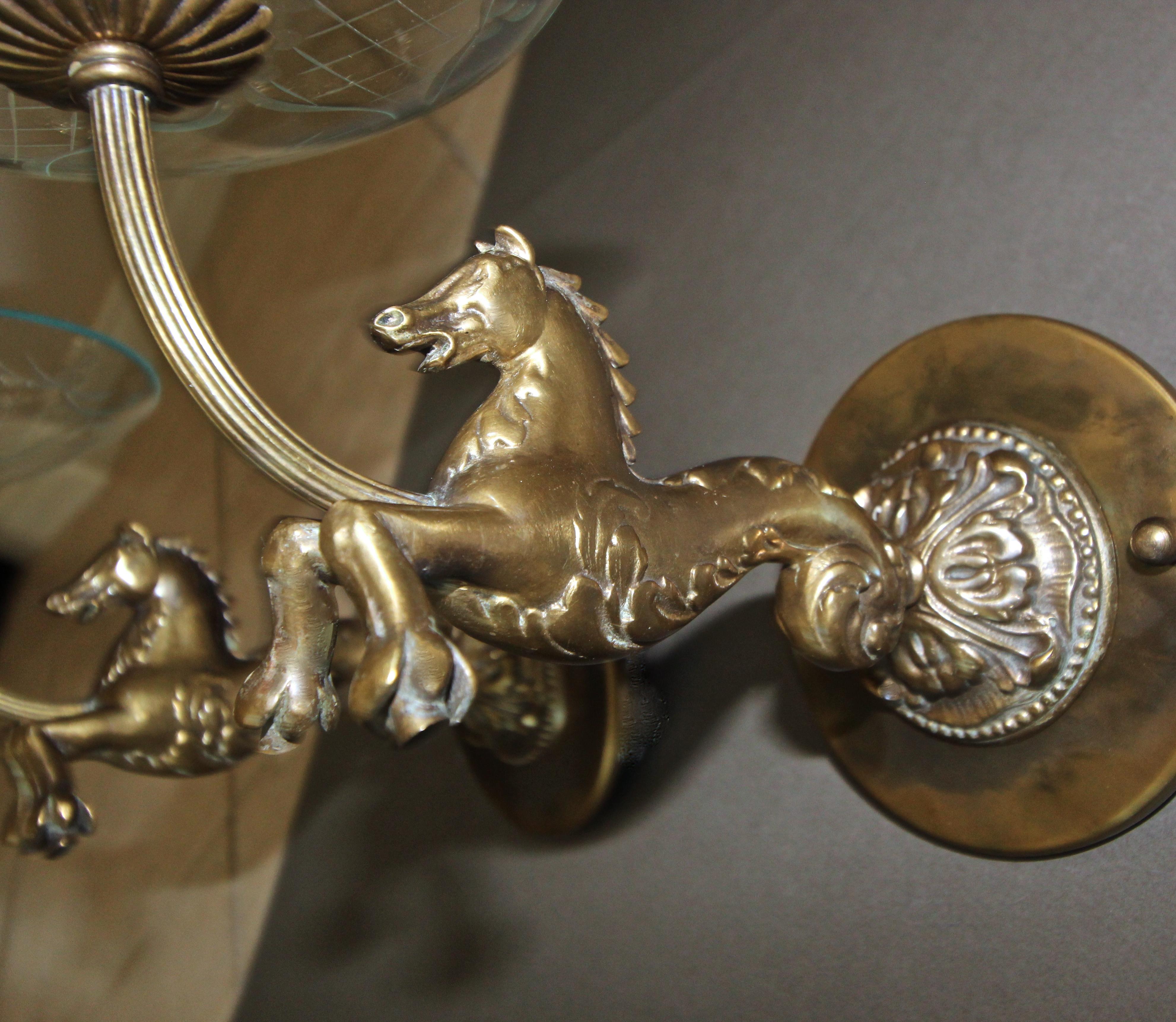 Pair of Italian Moderne Bronze Horse Sconces For Sale 3