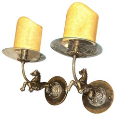 Pair of Italian Moderne Bronze Horse Sconces