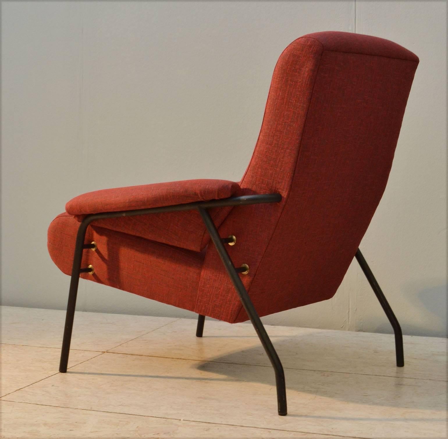 Italian Pair Modernist Lounge Chairs in Burnt Orange Italy 1960's