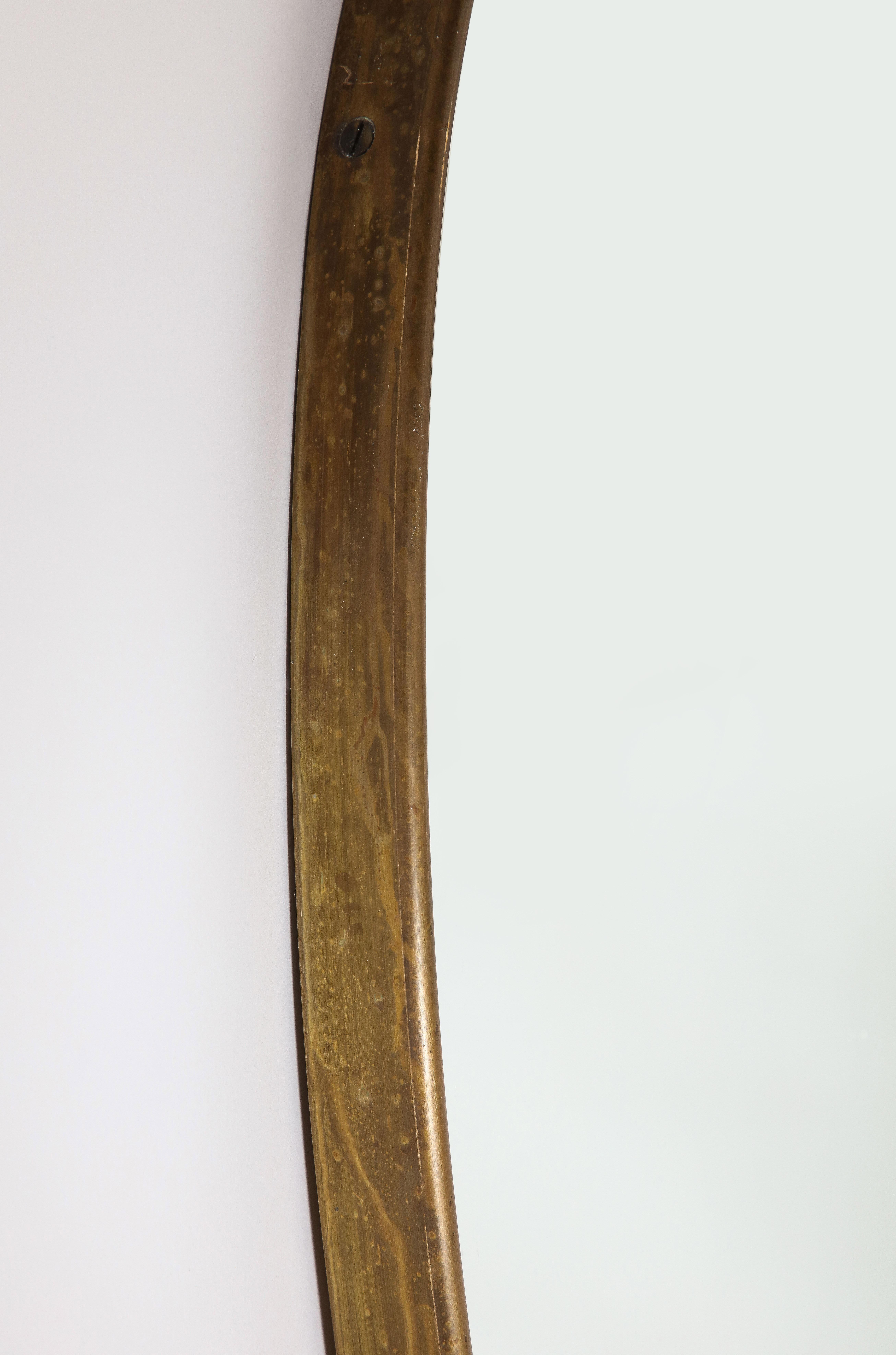 Pair of Italian Modernist Brass Oval Grand Scale Wall Mirrors, Italy, circa 1950 For Sale 6