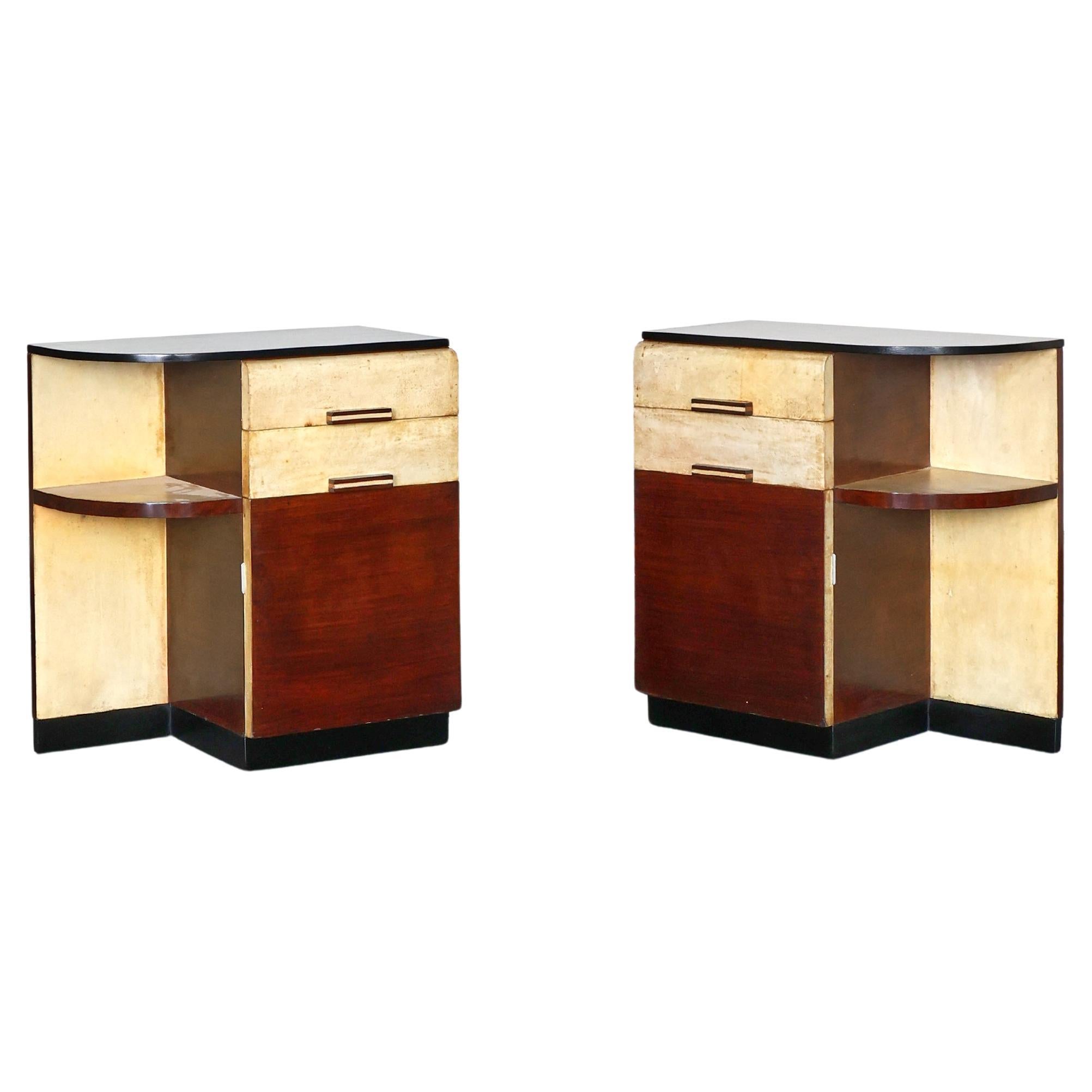Pair of Italian Modernist C.1940s Vellum Bedsides For Sale