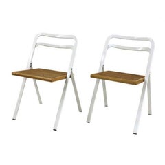Pair of Italian Modernist Folding Cane Chairs by Designer Giorgio Cattelan