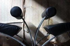 Pair of Italian Modernist Galvanized Steel and Leather Lounge Chairs