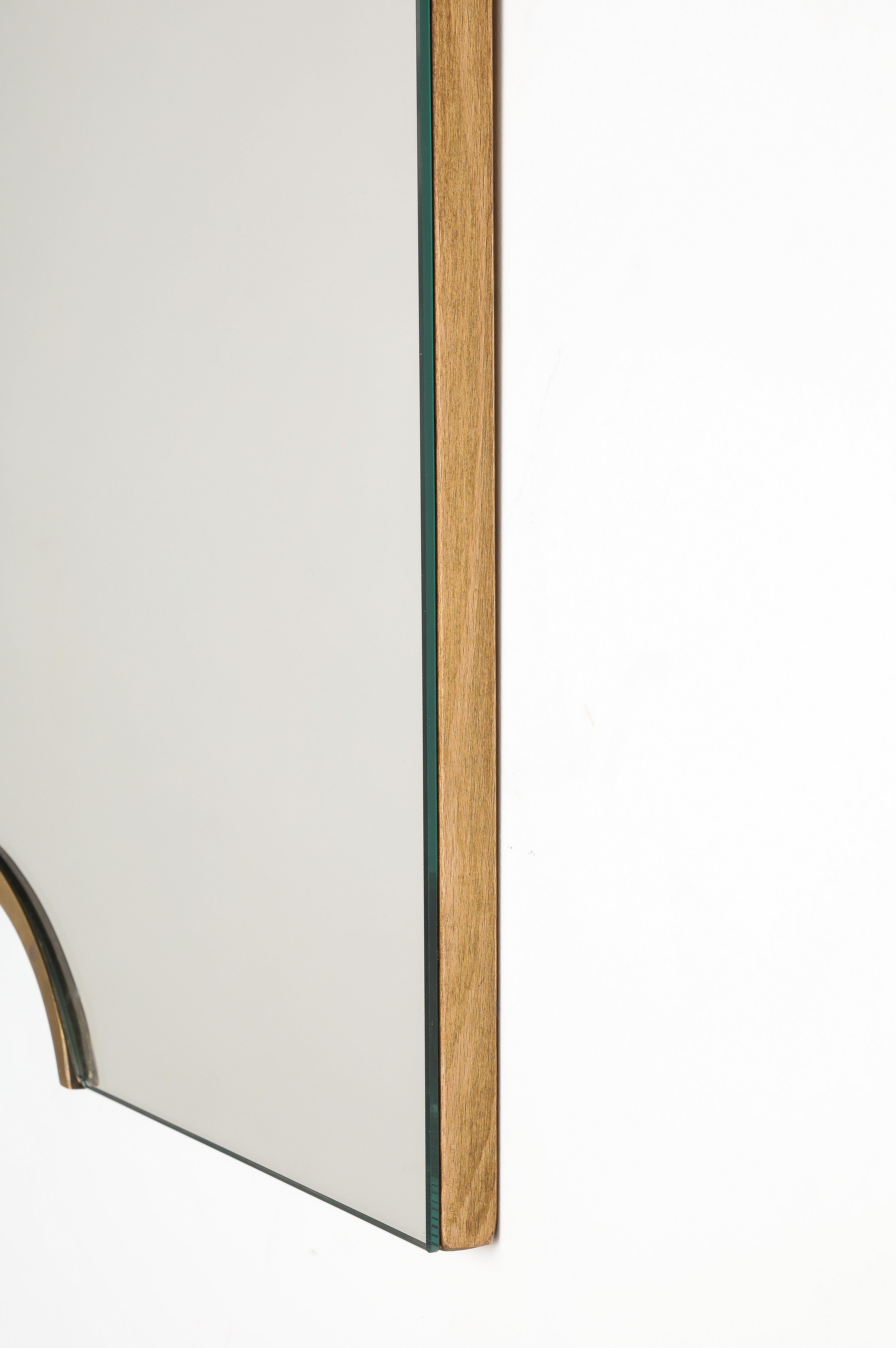 Pair of Italian Modernist Glass and Brass Wall Mirrors, circa 1970  6