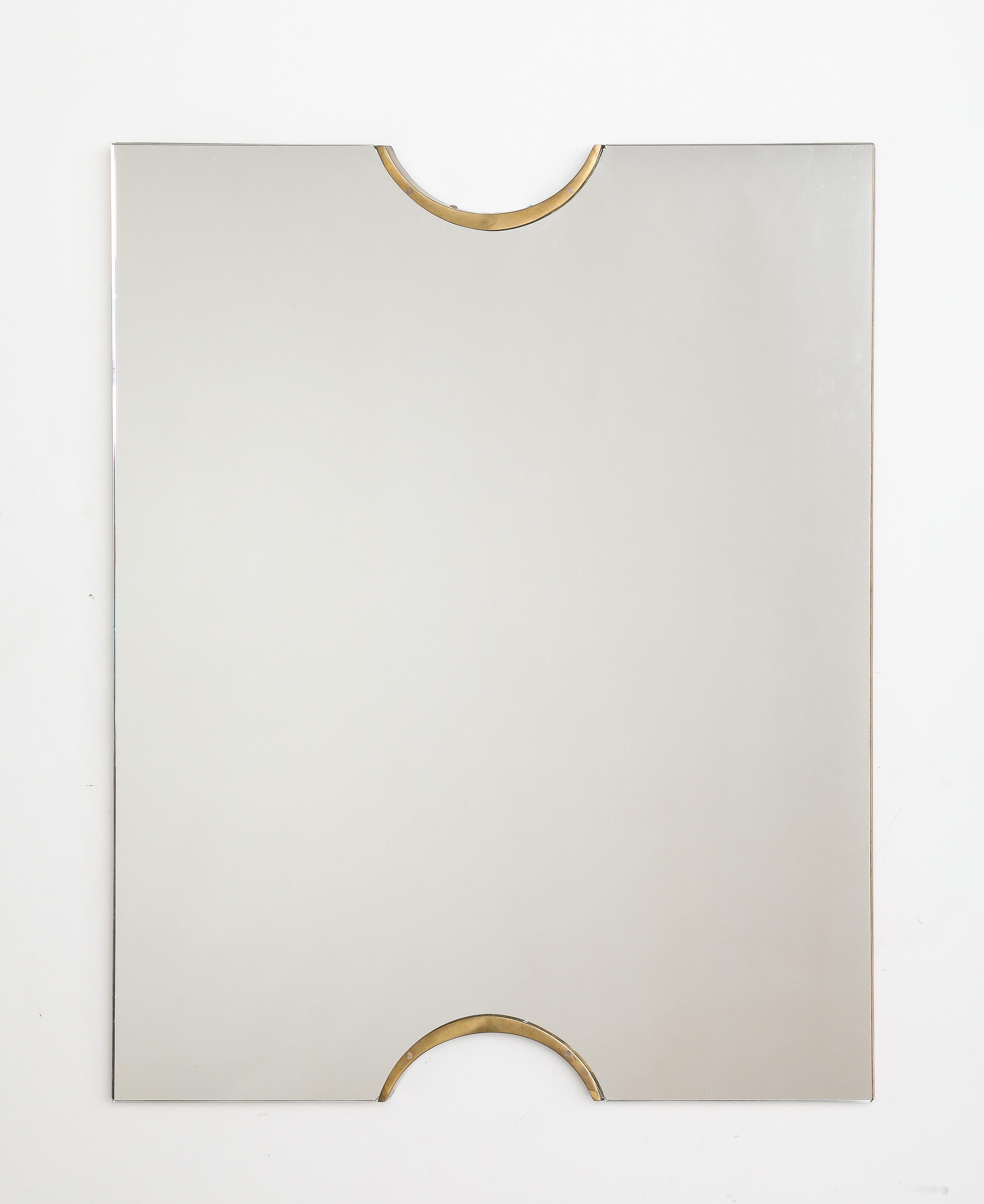 Pair of Italian Modernist Glass and Brass Wall Mirrors, circa 1970  7