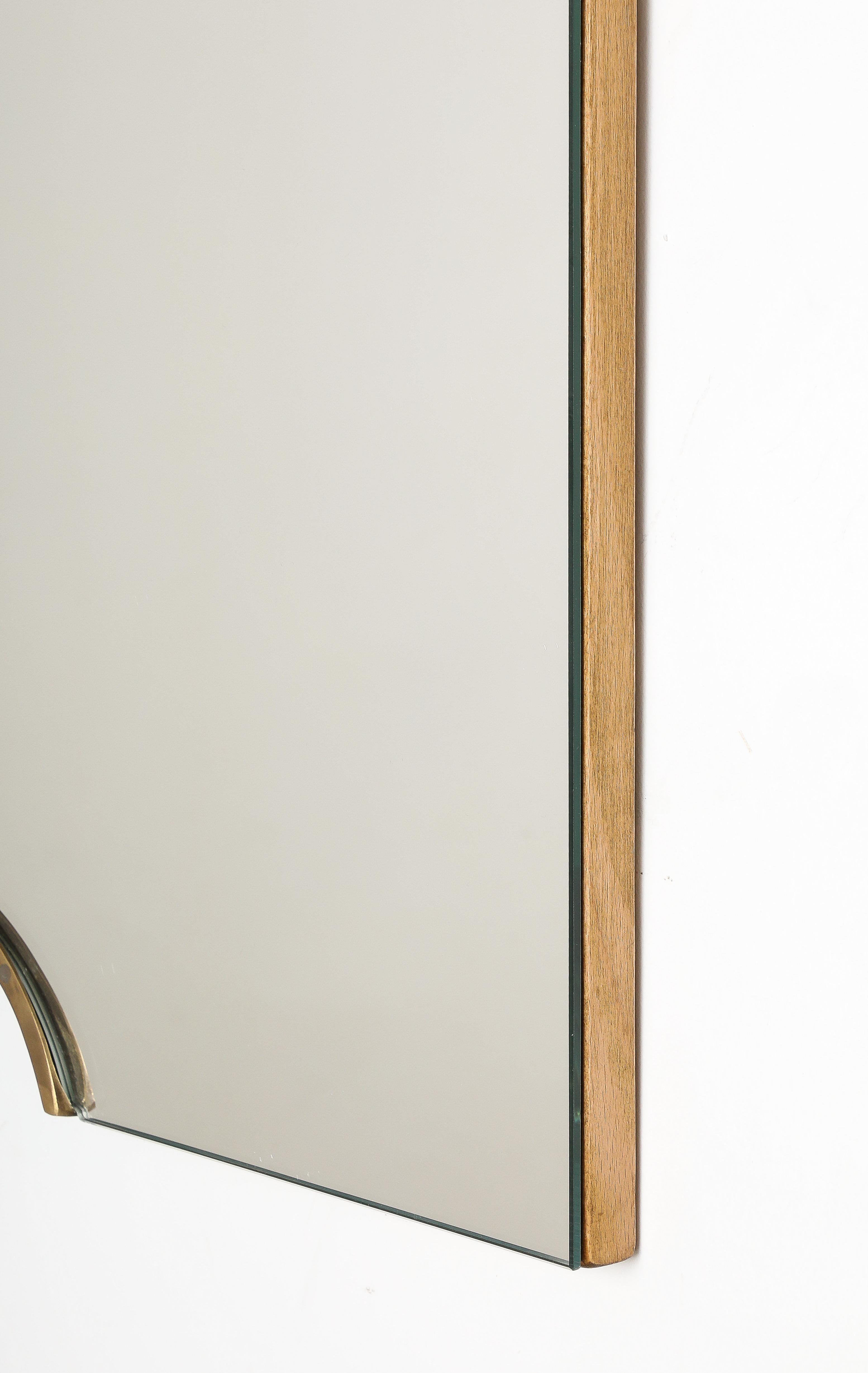 Pair of Italian Modernist Glass and Brass Wall Mirrors, circa 1970  10