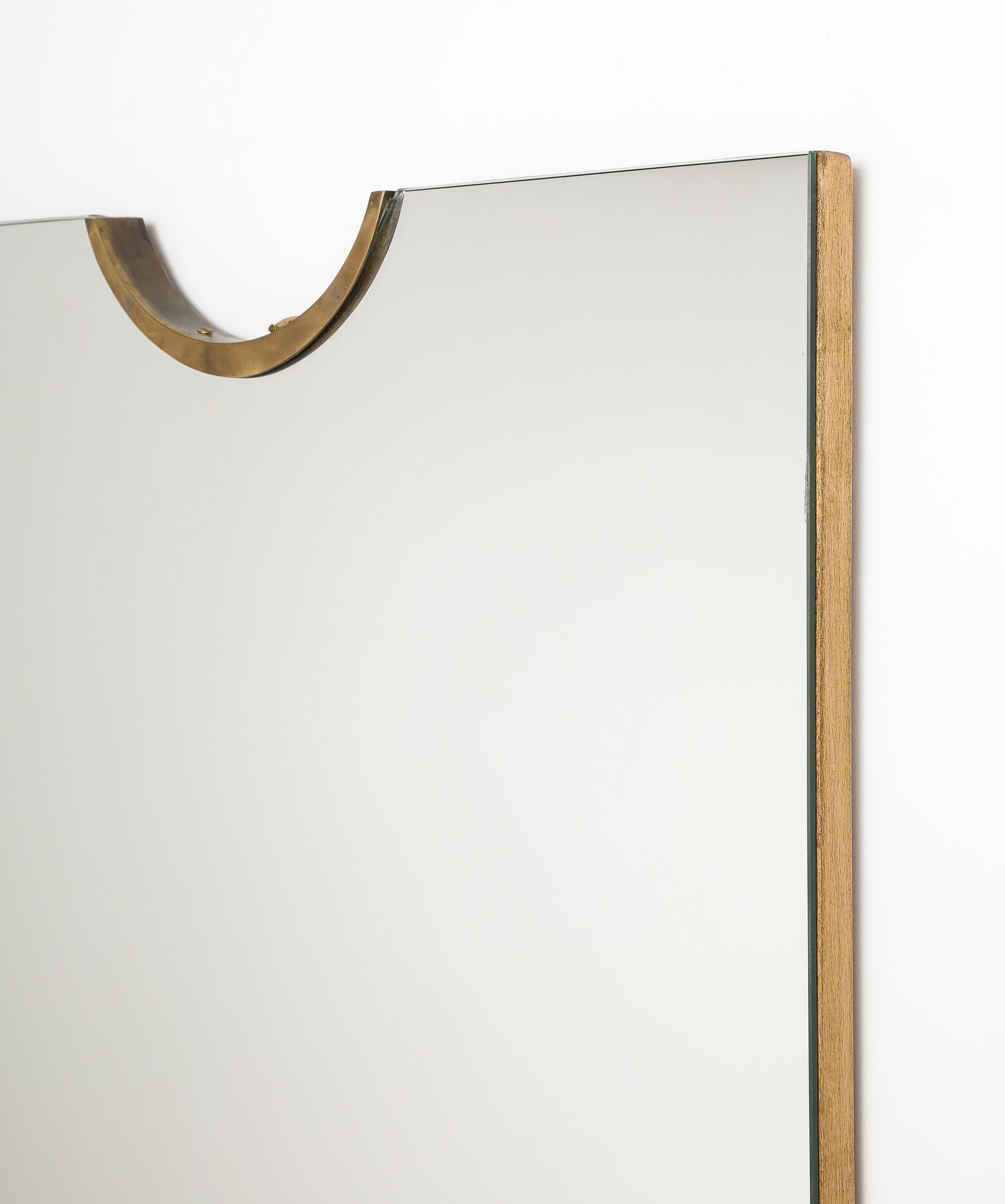 Late 20th Century Pair of Italian Modernist Glass and Brass Wall Mirrors, circa 1970 