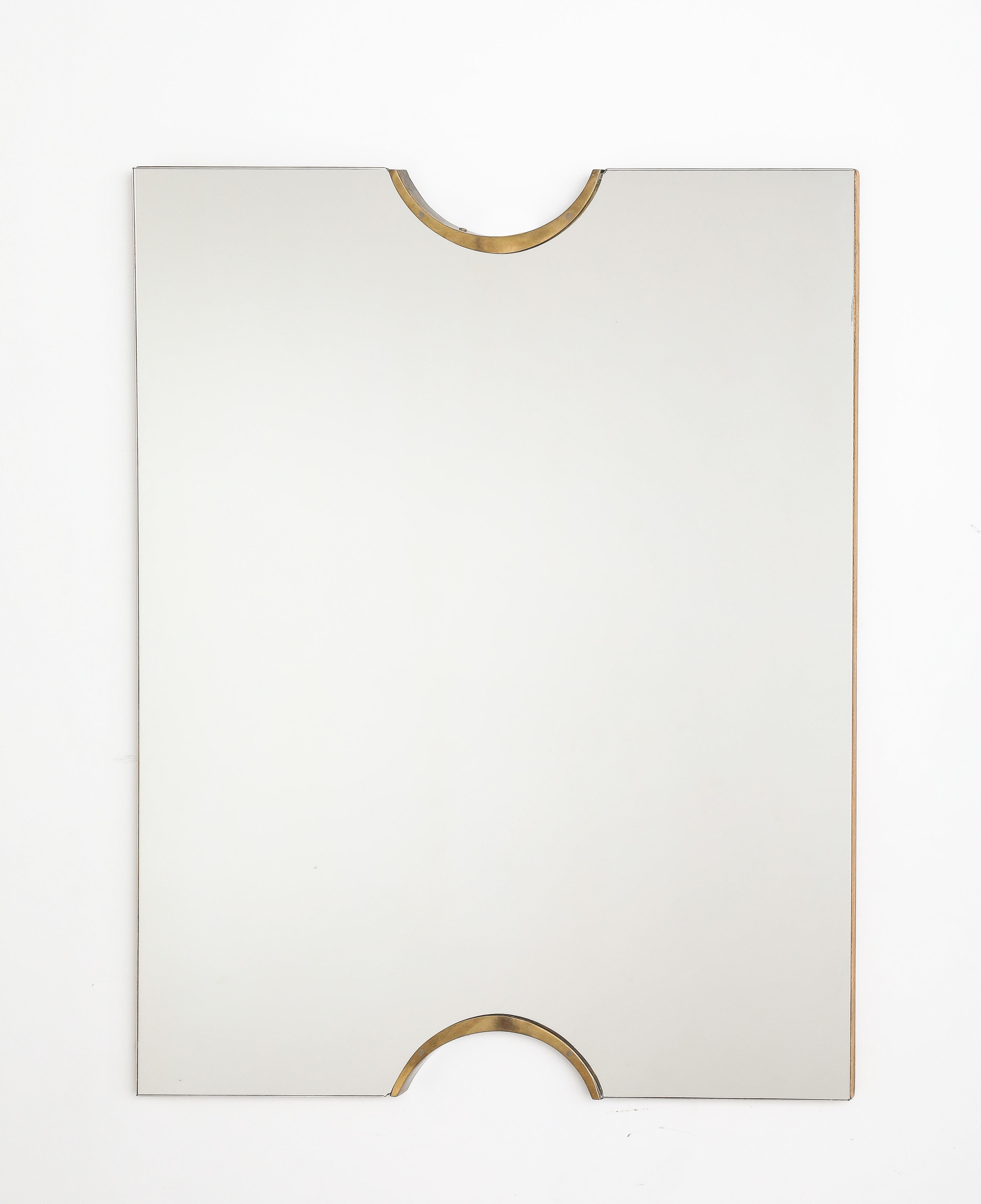 Pair of Italian Modernist Glass and Brass Wall Mirrors, circa 1970  1