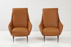 Pair of Italian Modernist Leather Lounge, Slipper Chairs , Italy, circa 1950