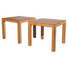Pair of Square Italian Modernist Maple and Brass Tables, 1980s