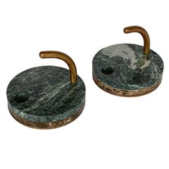 Pair of Italian Modernist Marble and Bronze Candleholders
