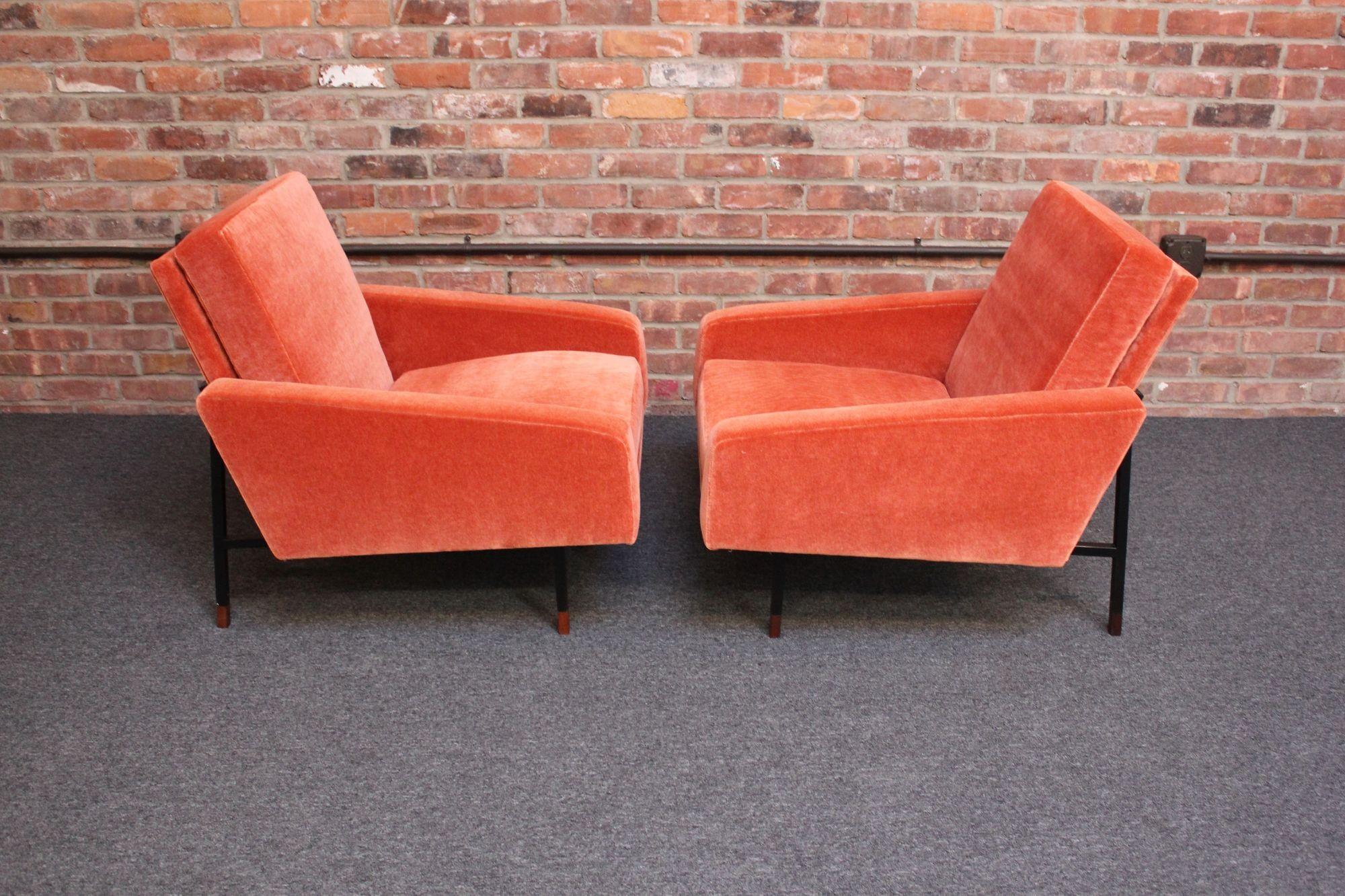 Pair of Italian Modernist Metal and Mohair Lounge Chairs by Campo and Graffi For Sale 10