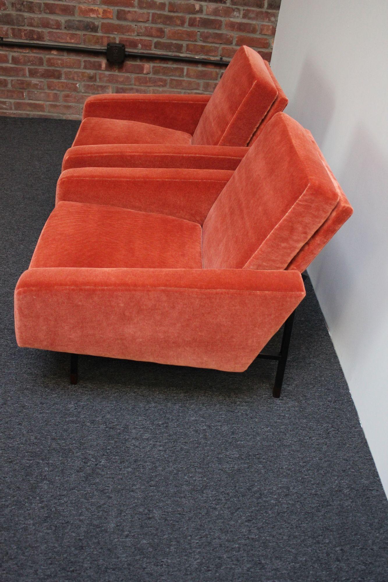 Pair of Italian Modernist Metal and Mohair Lounge Chairs by Campo and Graffi For Sale 12