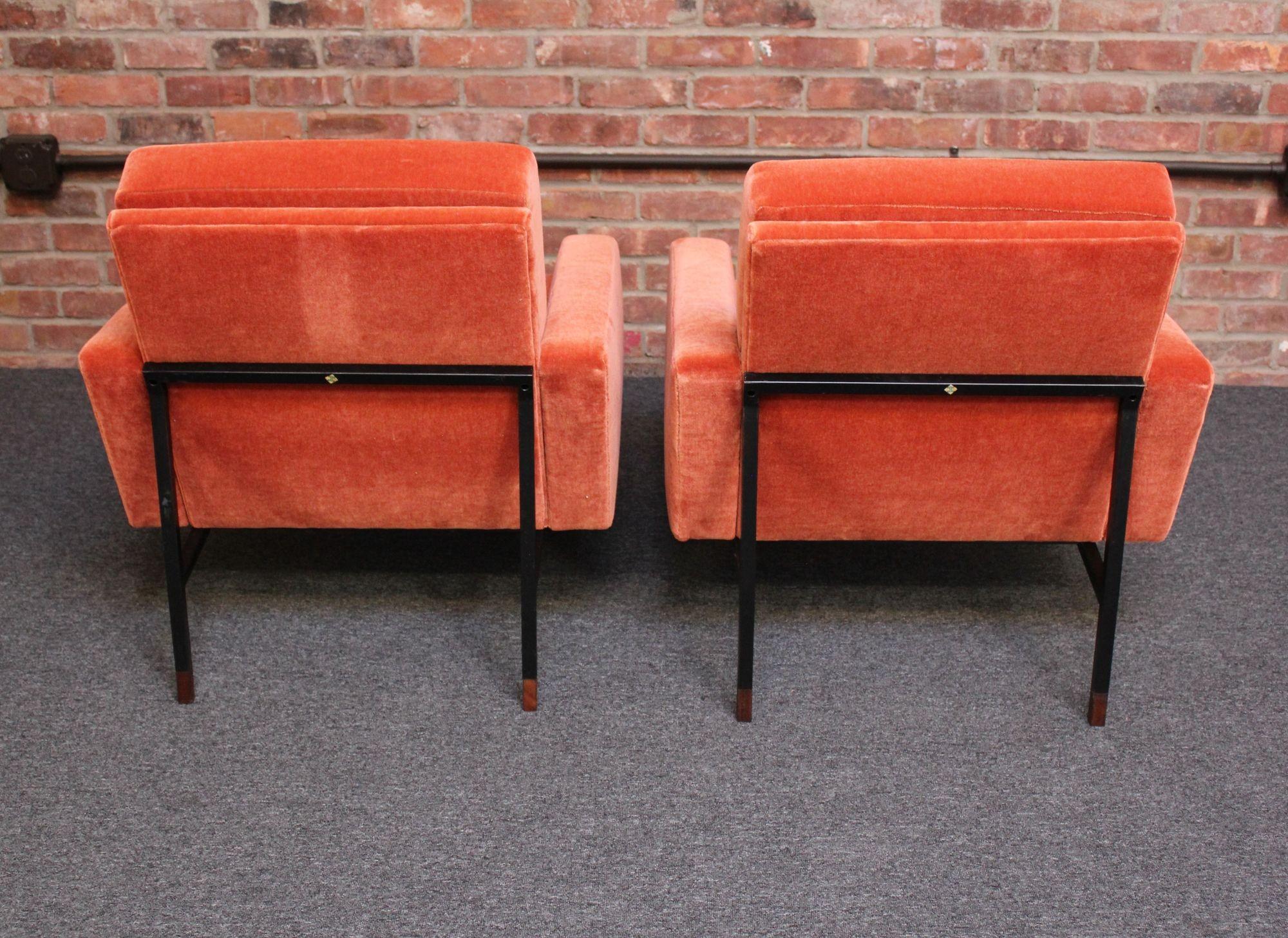 Pair of Italian Modernist Metal and Mohair Lounge Chairs by Campo and Graffi For Sale 13
