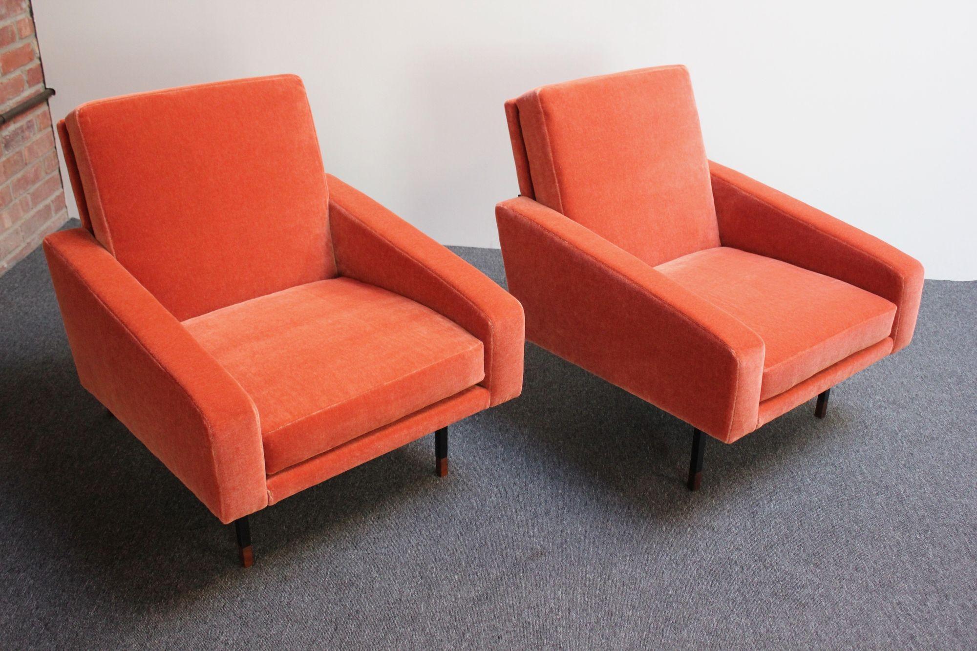 Pair of Italian Modernist Metal and Mohair Lounge Chairs by Campo and Graffi For Sale 7