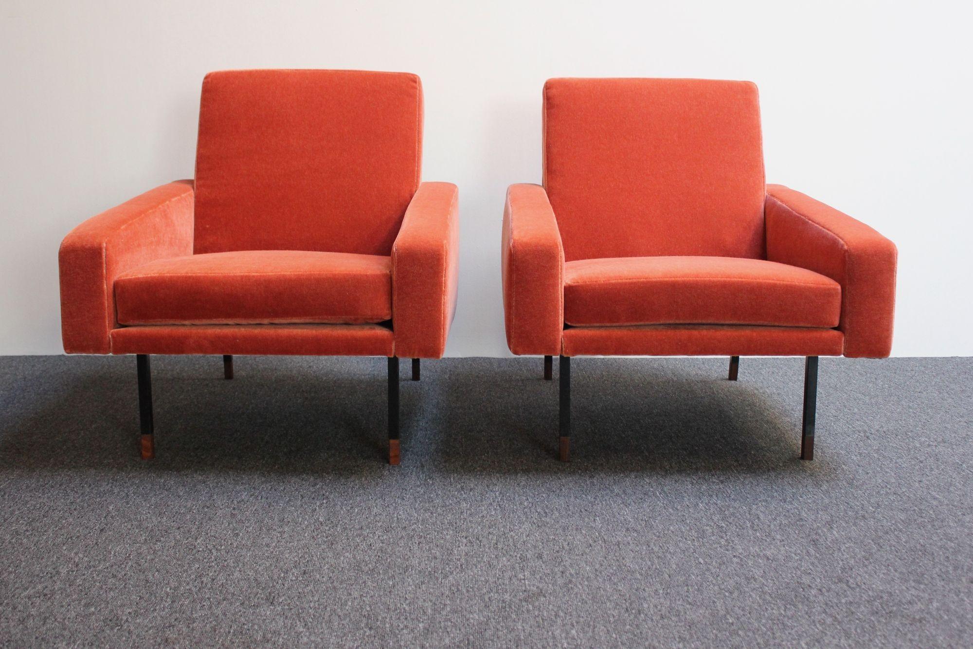 Pair of Italian Modernist Metal and Mohair Lounge Chairs by Campo and Graffi For Sale 8
