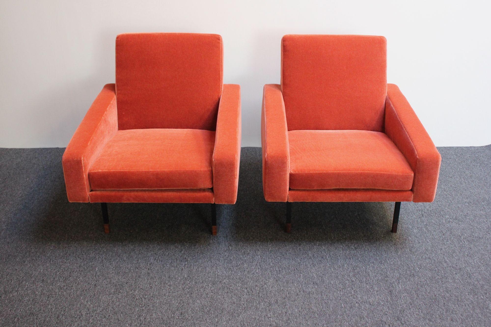 Pair of Italian Modernist Metal and Mohair Lounge Chairs by Campo and Graffi For Sale 9