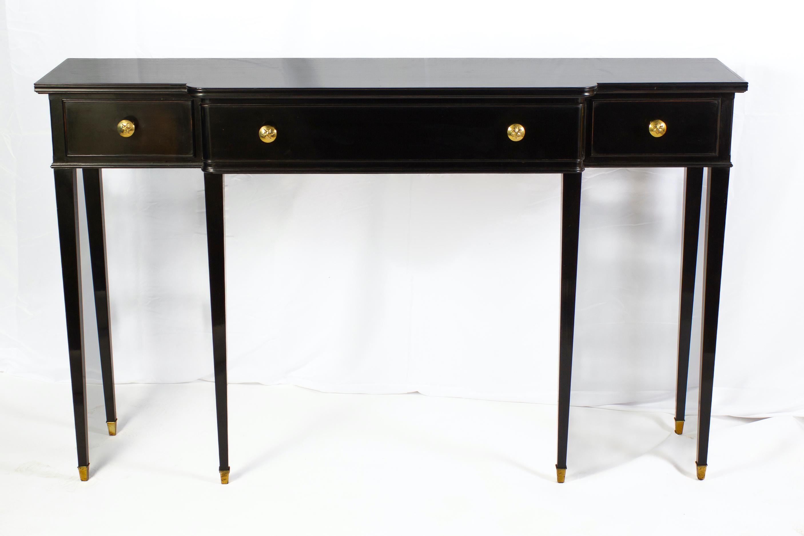 Mid-20th Century Pair of Italian Modernist Midcentury Black Lacquered Console Tables For Sale