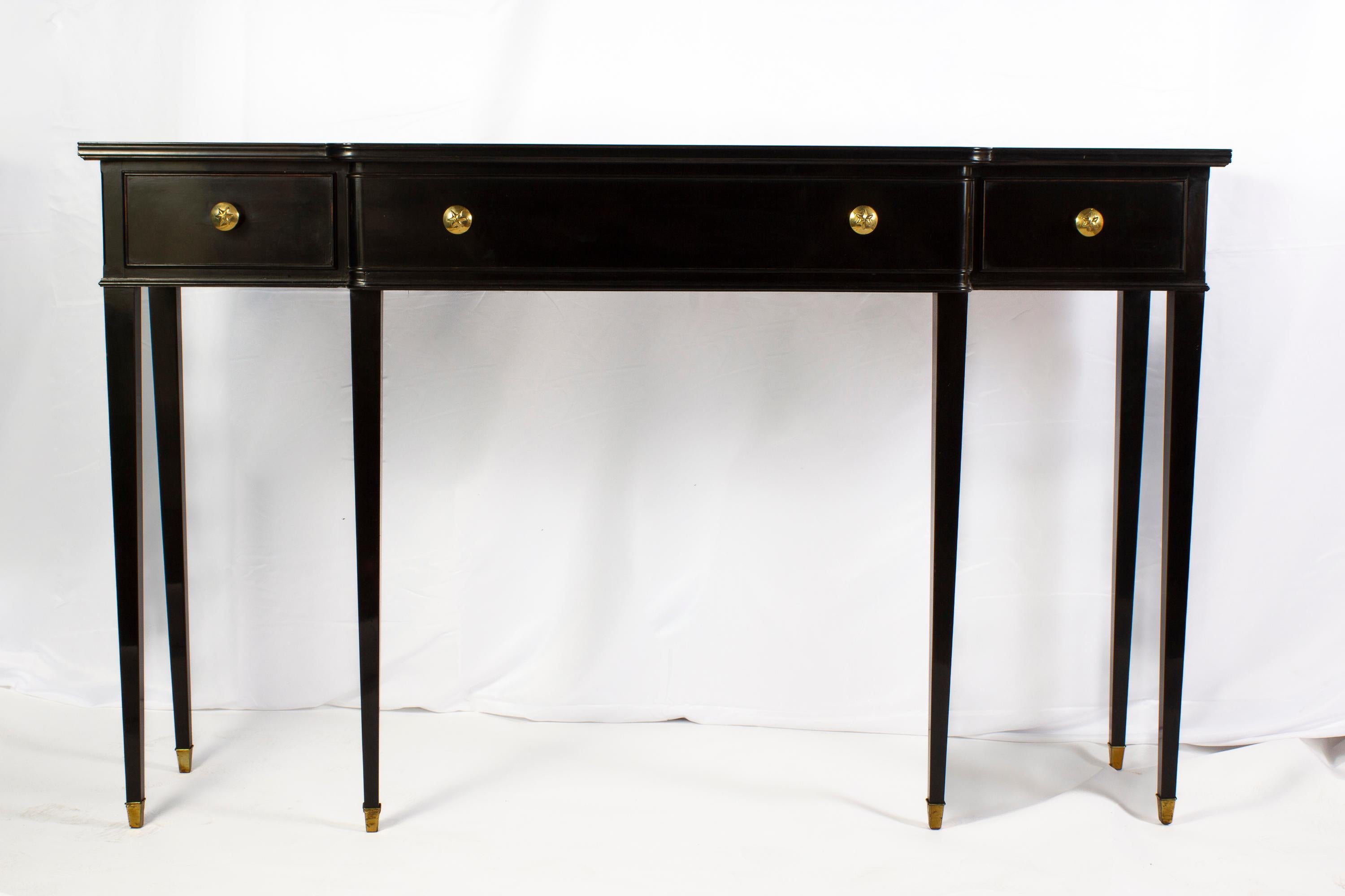 Wood Pair of Italian Modernist Midcentury Black Lacquered Console Tables For Sale