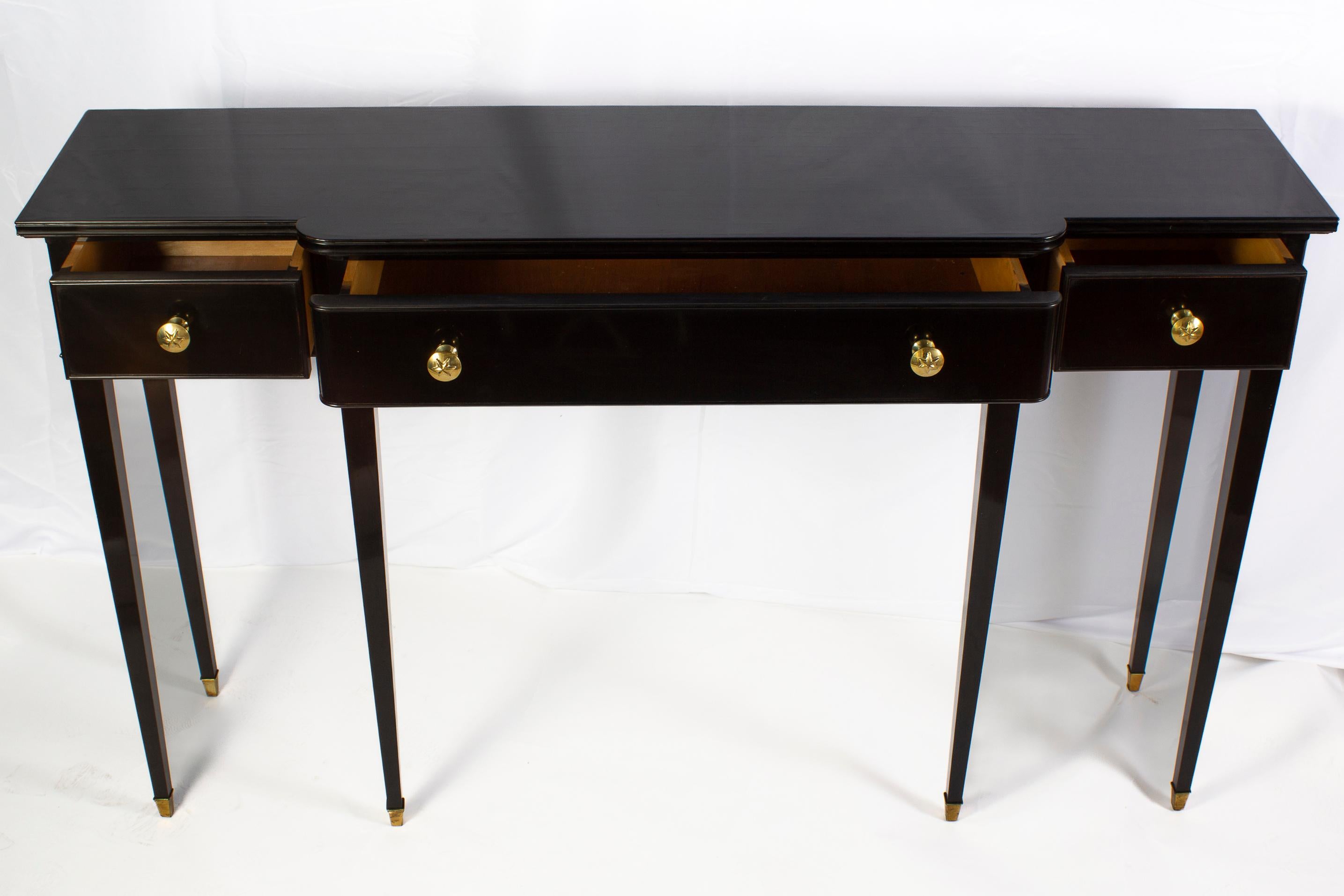 Pair of Italian Modernist Midcentury Black Lacquered Console Tables For Sale 2