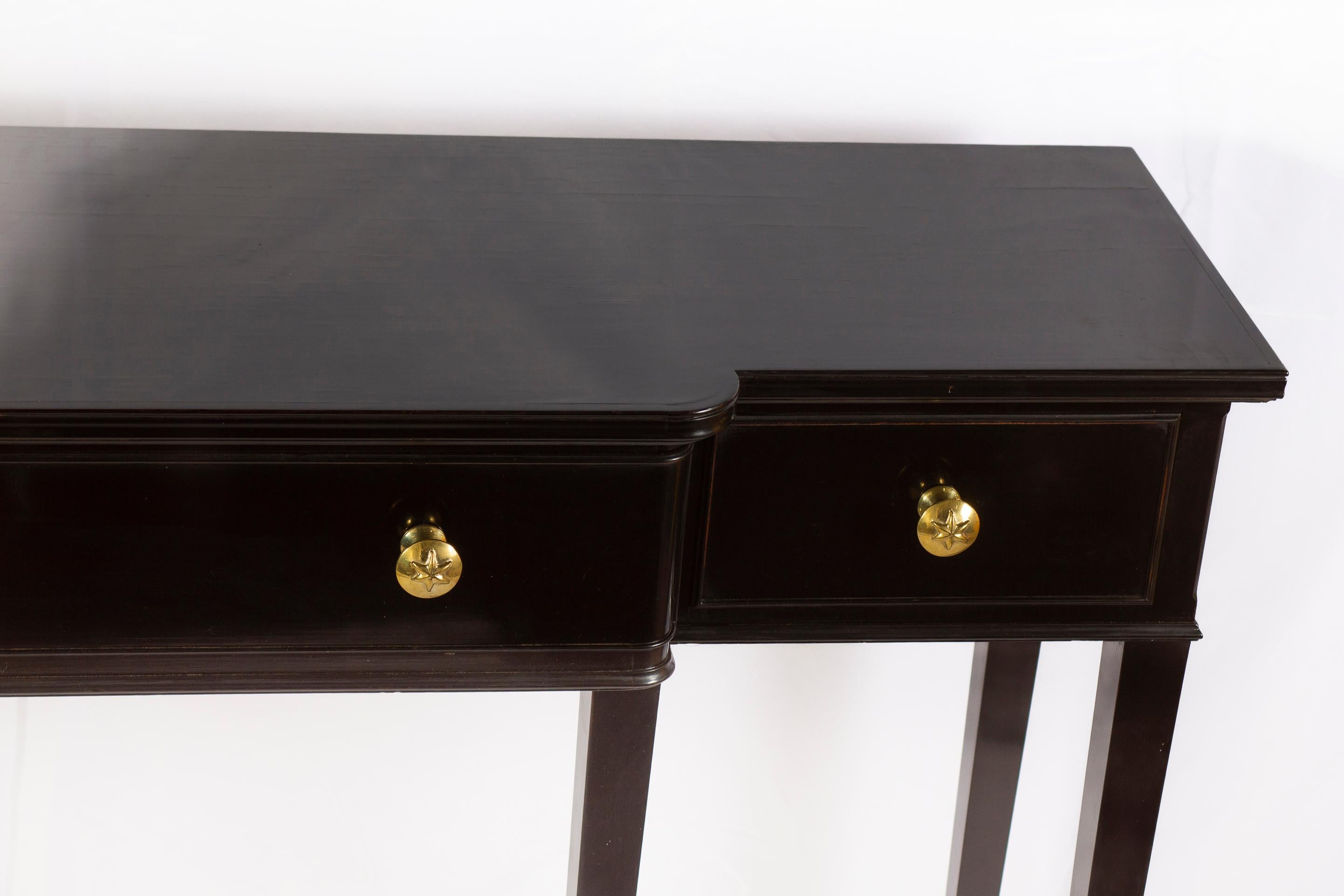Pair of Italian Modernist Midcentury Black Lacquered Console Tables For Sale 3