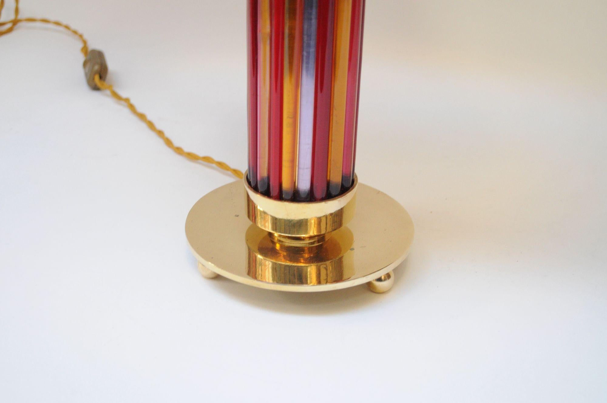 Pair of Italian Modernist Murano Reeded Glass and Brass Column Table Lamps For Sale 14