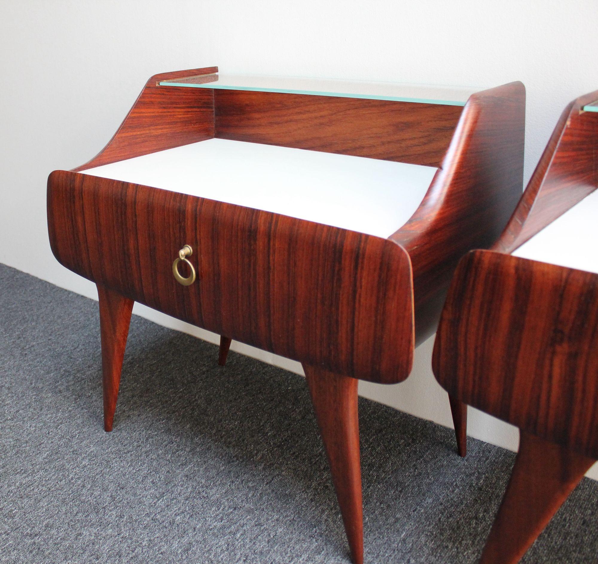 Pair of Italian Modernist Rosewood Single-Drawer Nightstands/Bedside Tables For Sale 13