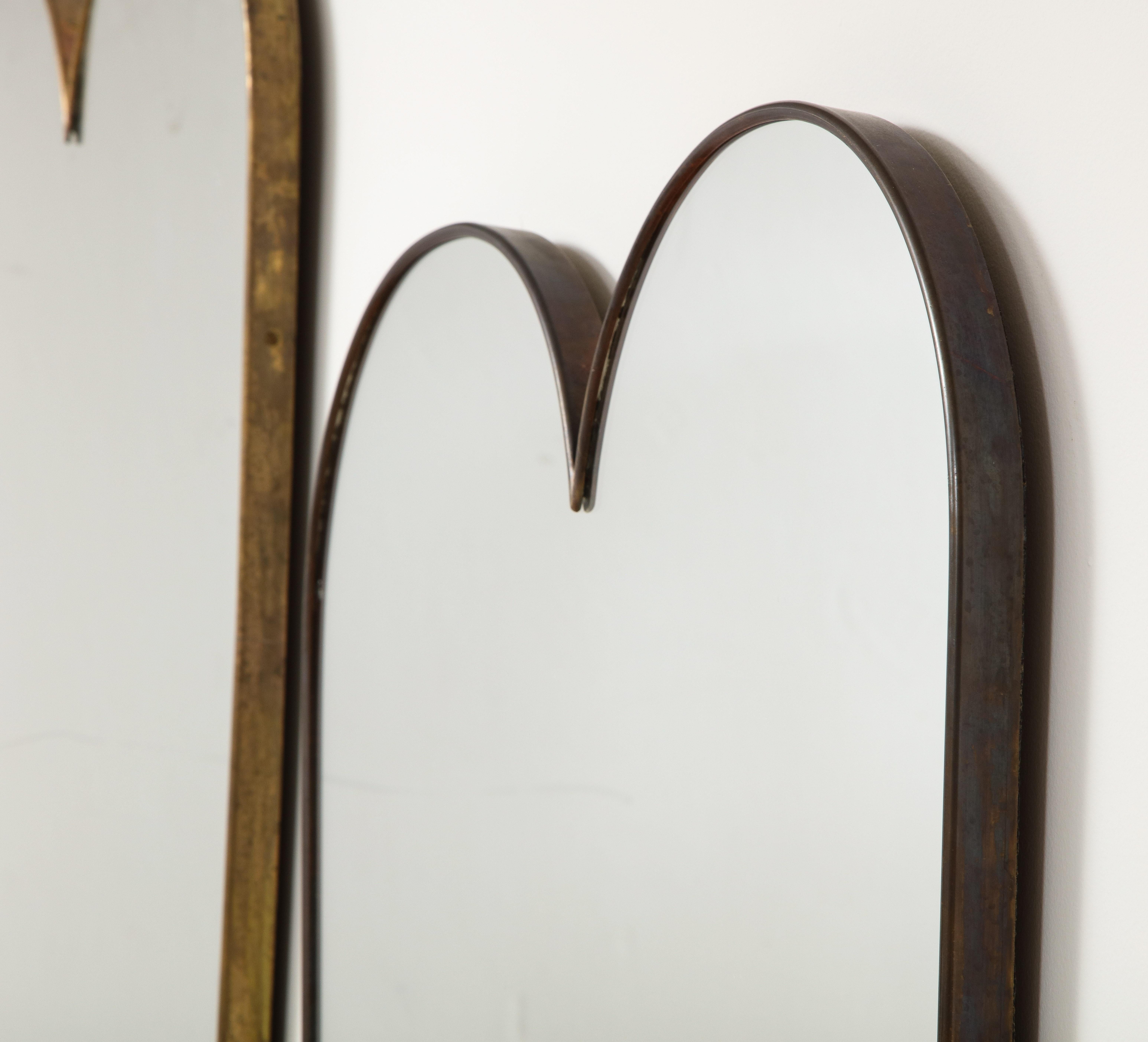 Mid-20th Century Pair of Italian Modernist Scalloped Shaped Brass Mirrors