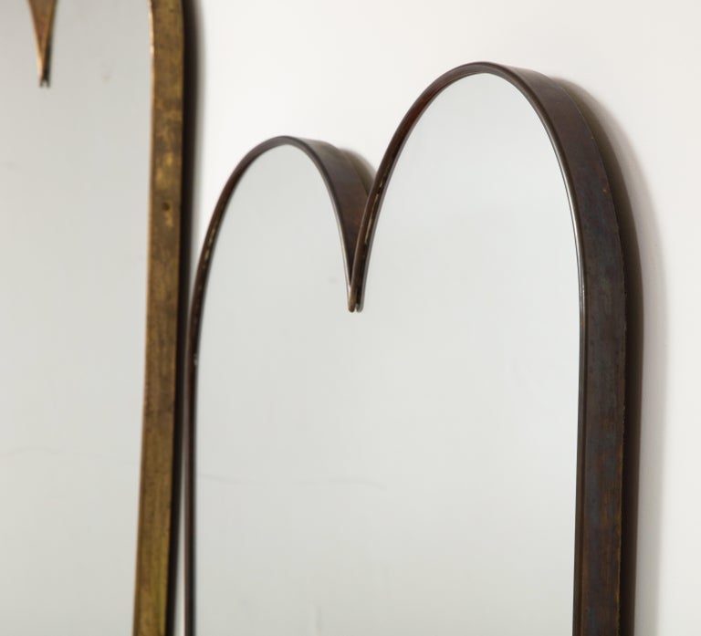 Mid-20th Century Pair of Italian Modernist Scalloped Shaped Brass Mirrors For Sale