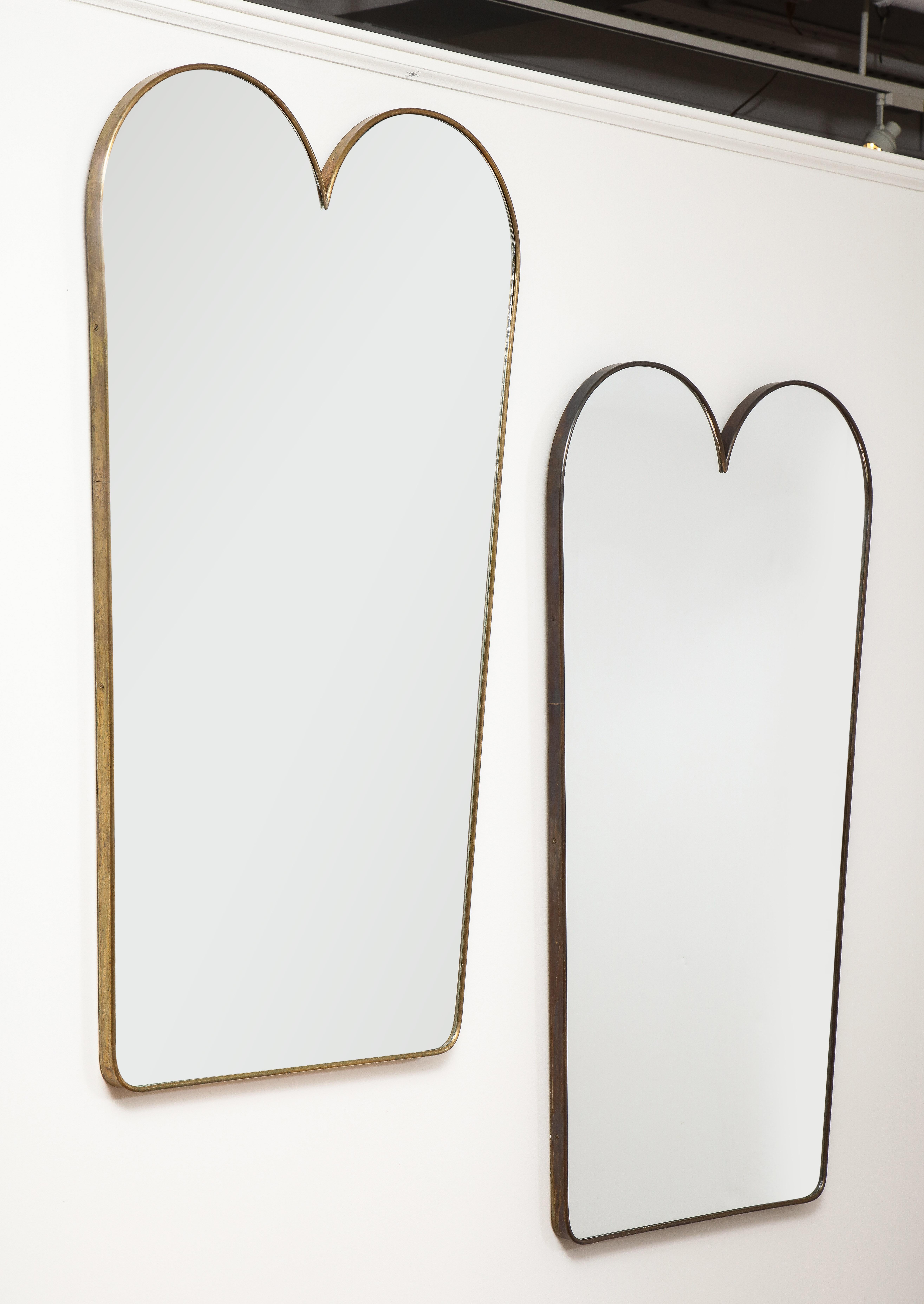 Pair of Italian Modernist Scalloped Shaped Brass Mirrors 1