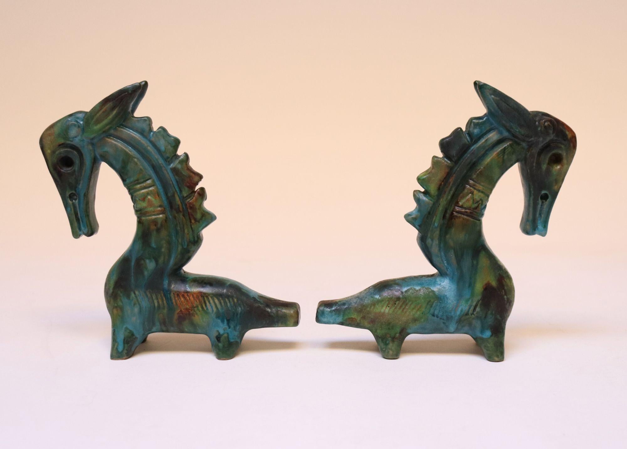 Paire de chevaux modernistes italiens en céramique Sea Garden par Alvino Bagni pour Raymor en vente 11