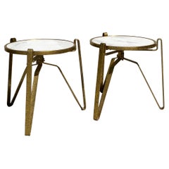 Pair of Italian Modernist Style Marble and Gold Leaf Metal Side Tables