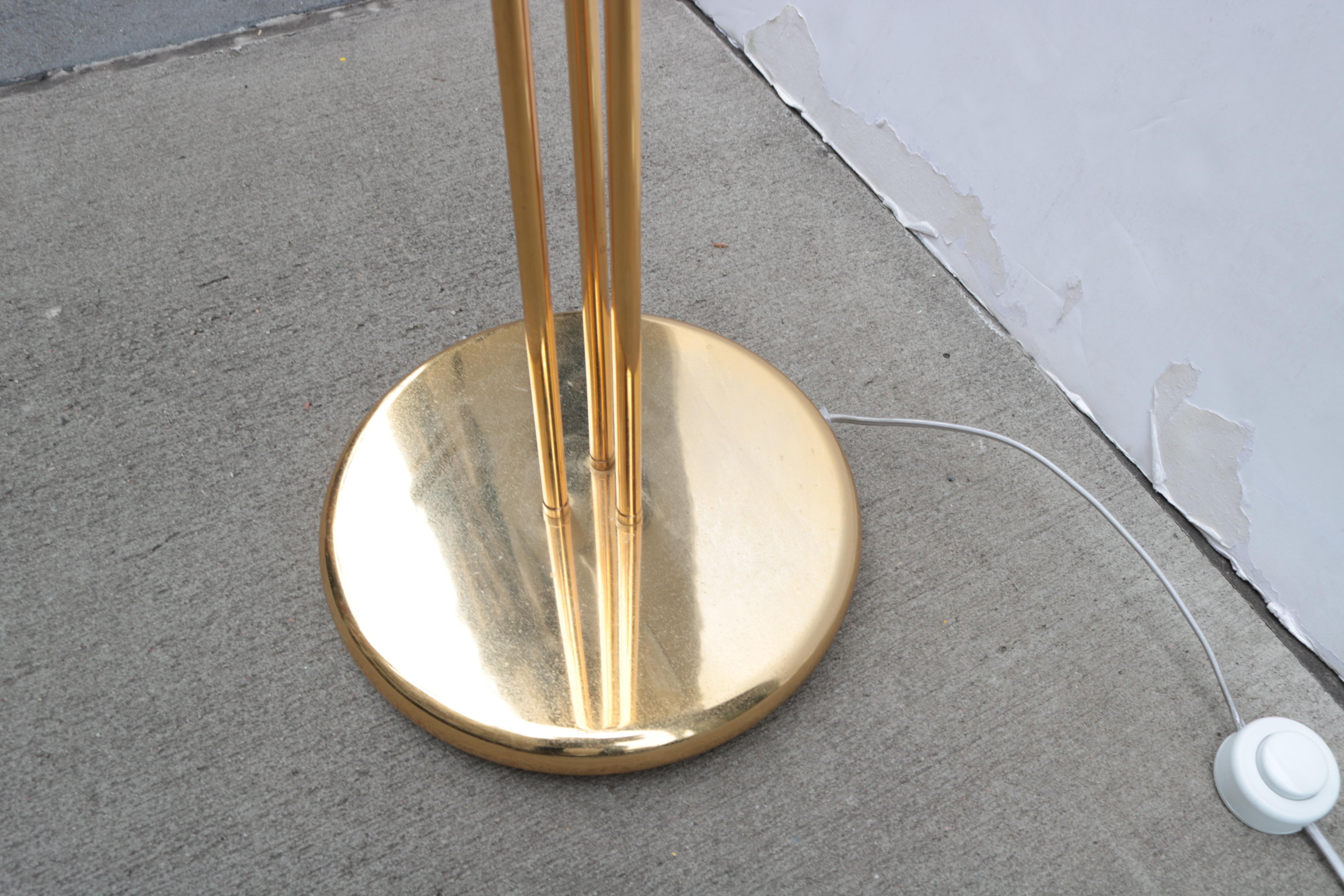 Brass Pair of Italian Modernist Three-Light Floor Lamps For Sale