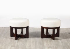 Pair of Italian Modernist Walnut Stools, Italy, circa 1960