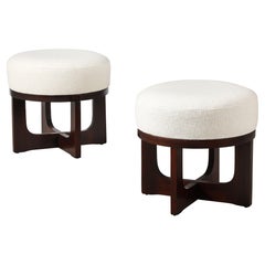 Paire de tabourets modernistes italiens en noyer, Italie, vers 1960