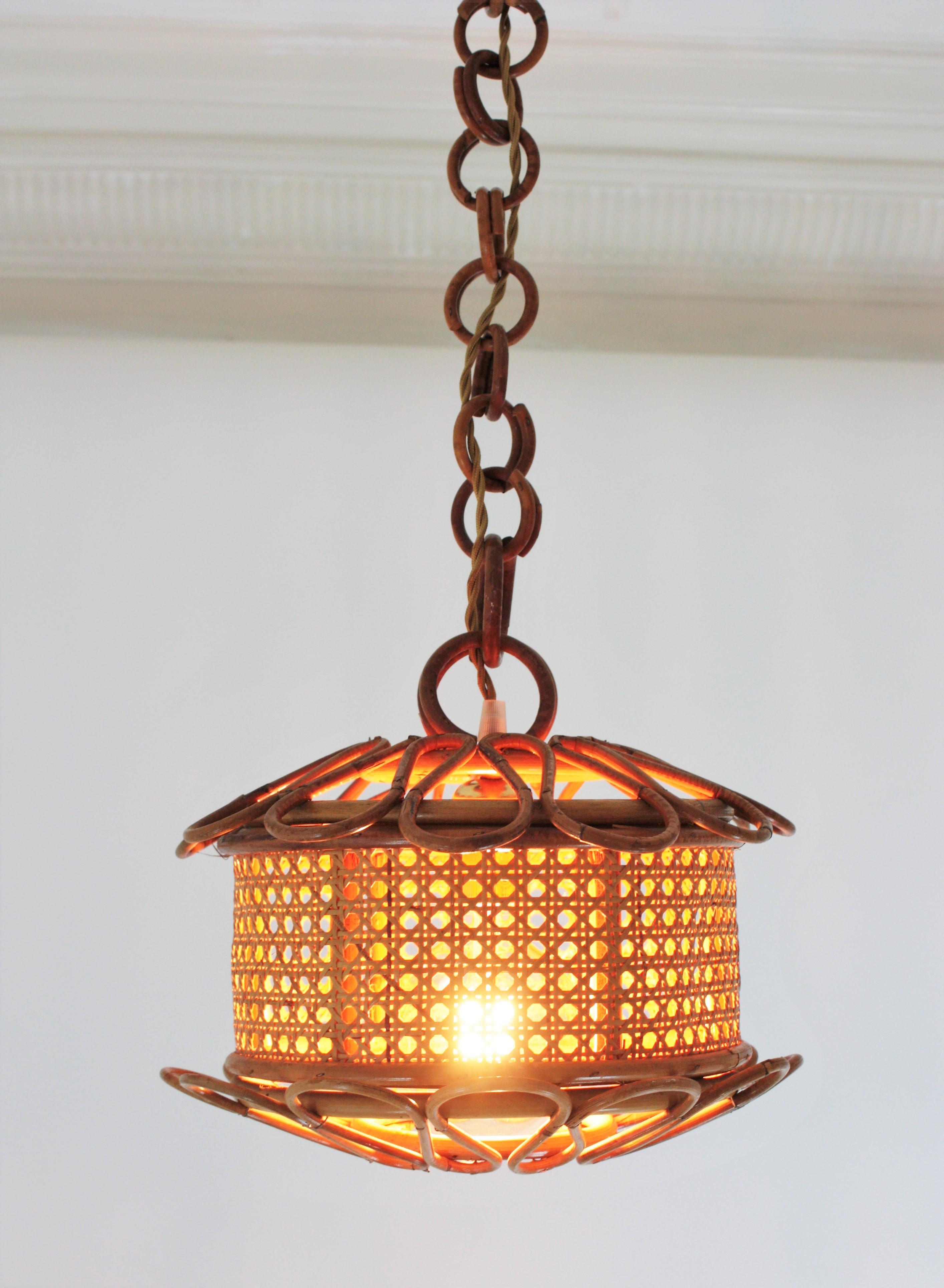 Pair of Italian Modernist Wicker Wire & Rattan Pendants / Hanging Lights, 1950s 13