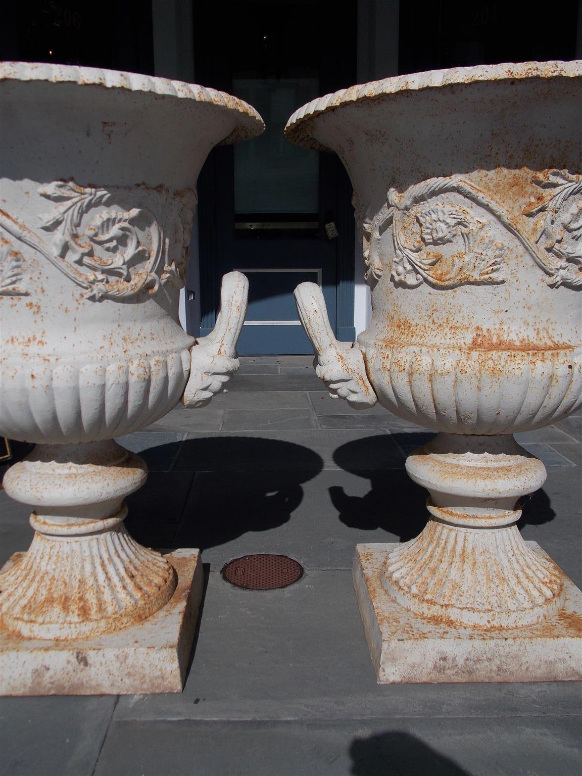 Pair of English Monumental Cast Iron and Painted Campana-Form Urns, Circa 1850 5