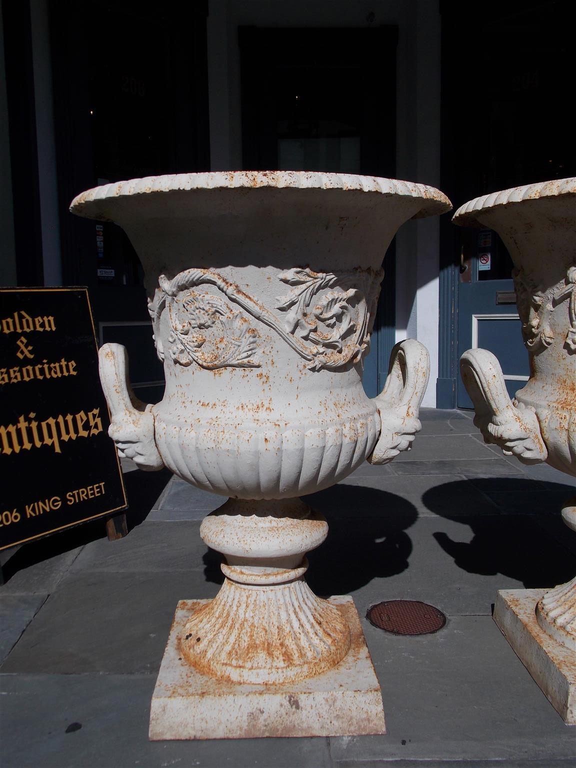 Pair of English Monumental Cast Iron and Painted Campana-Form Urns, Circa 1850 In Excellent Condition In Hollywood, SC