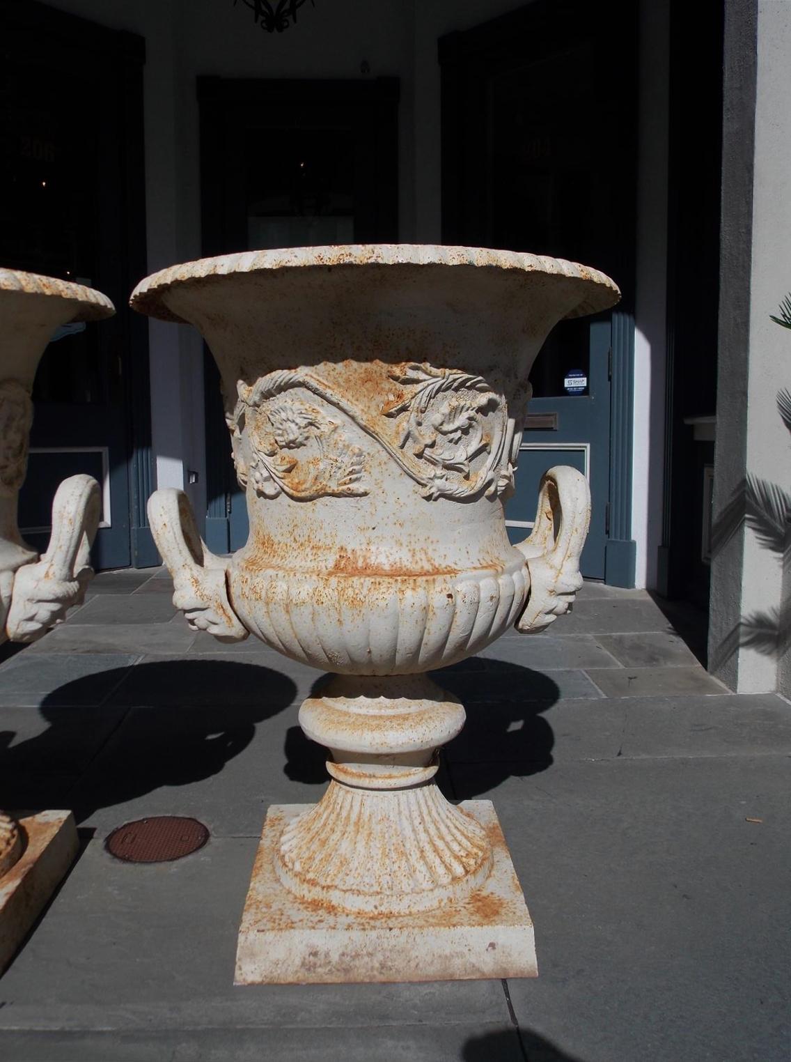 Mid-19th Century Pair of English Monumental Cast Iron and Painted Campana-Form Urns, Circa 1850
