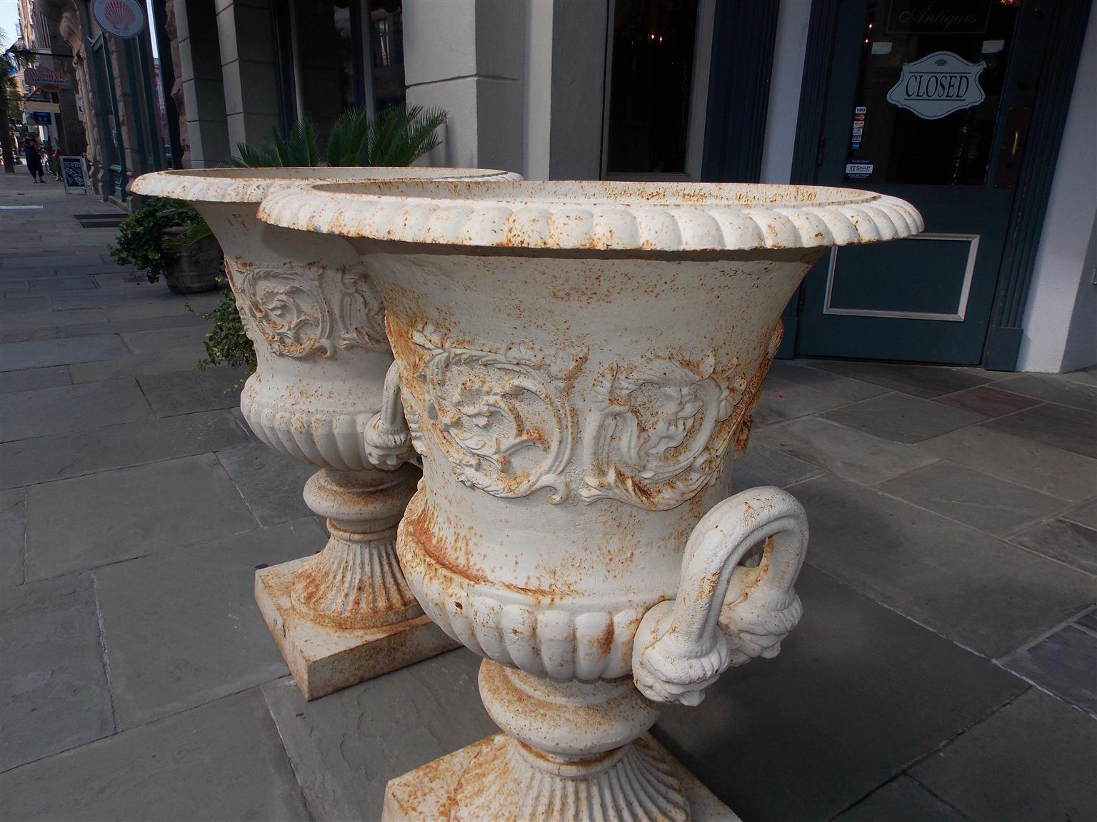 Pair of English Monumental Cast Iron and Painted Campana-Form Urns, Circa 1850 3