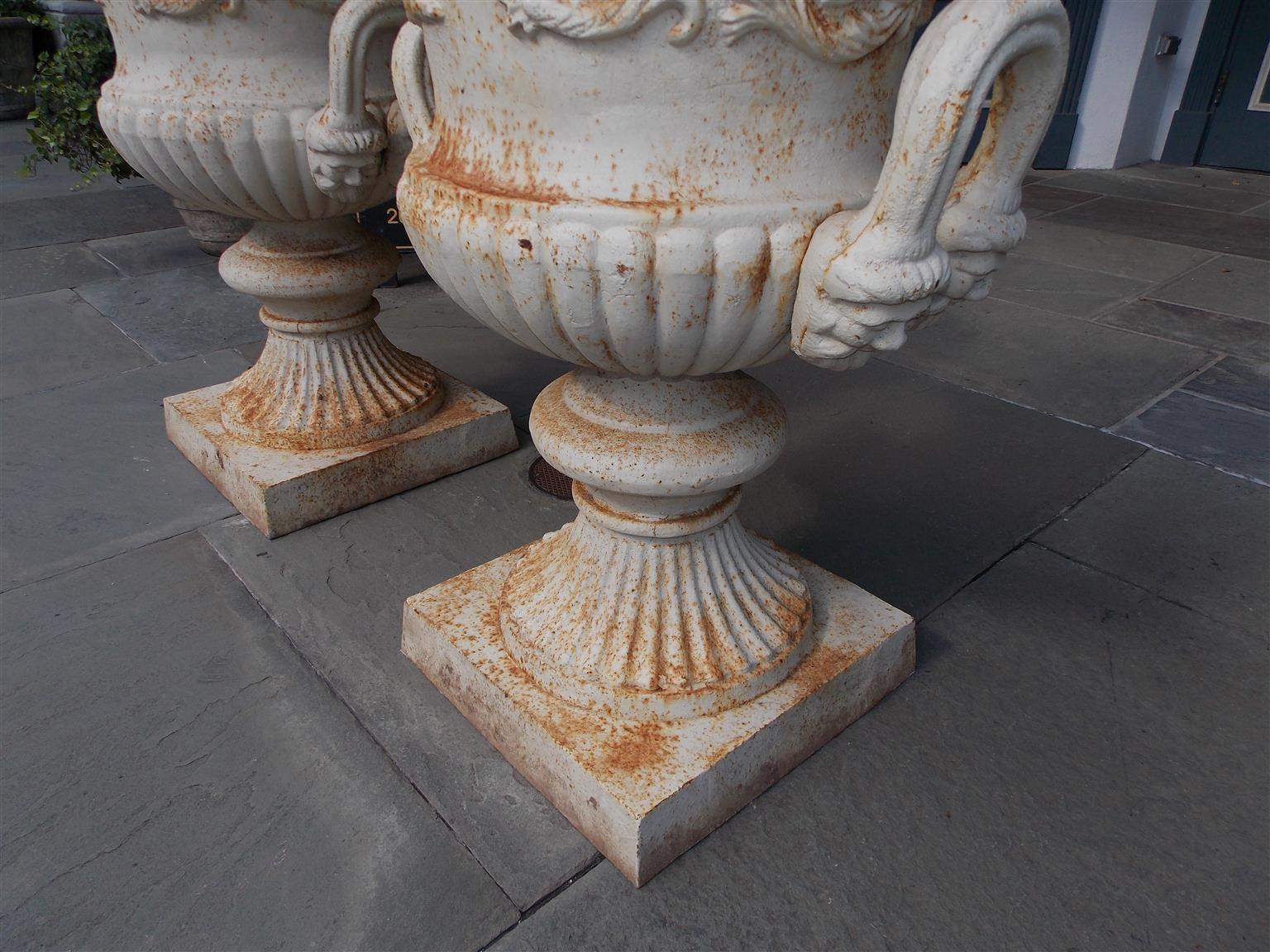 Pair of English Monumental Cast Iron and Painted Campana-Form Urns, Circa 1850 4