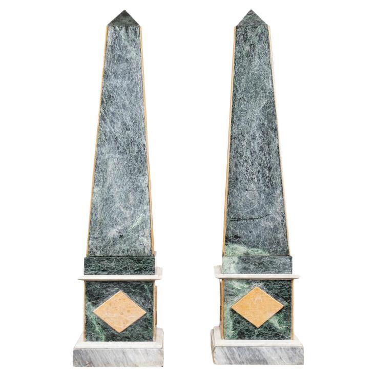 Pair of Italian Monumental Marble Obelisks