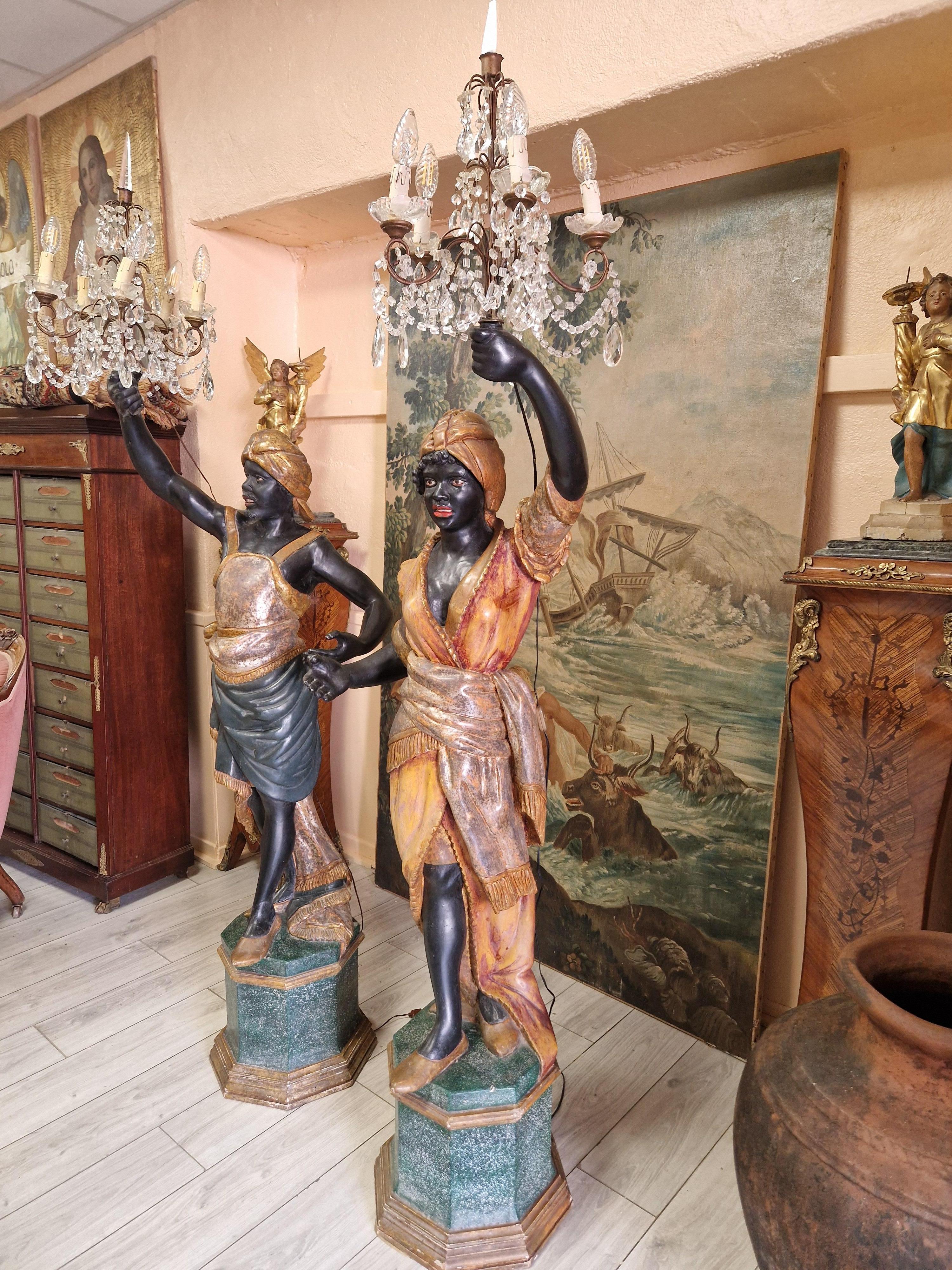 Pair of Venetian Floor Lamps Polychromed Wood For Sale 5