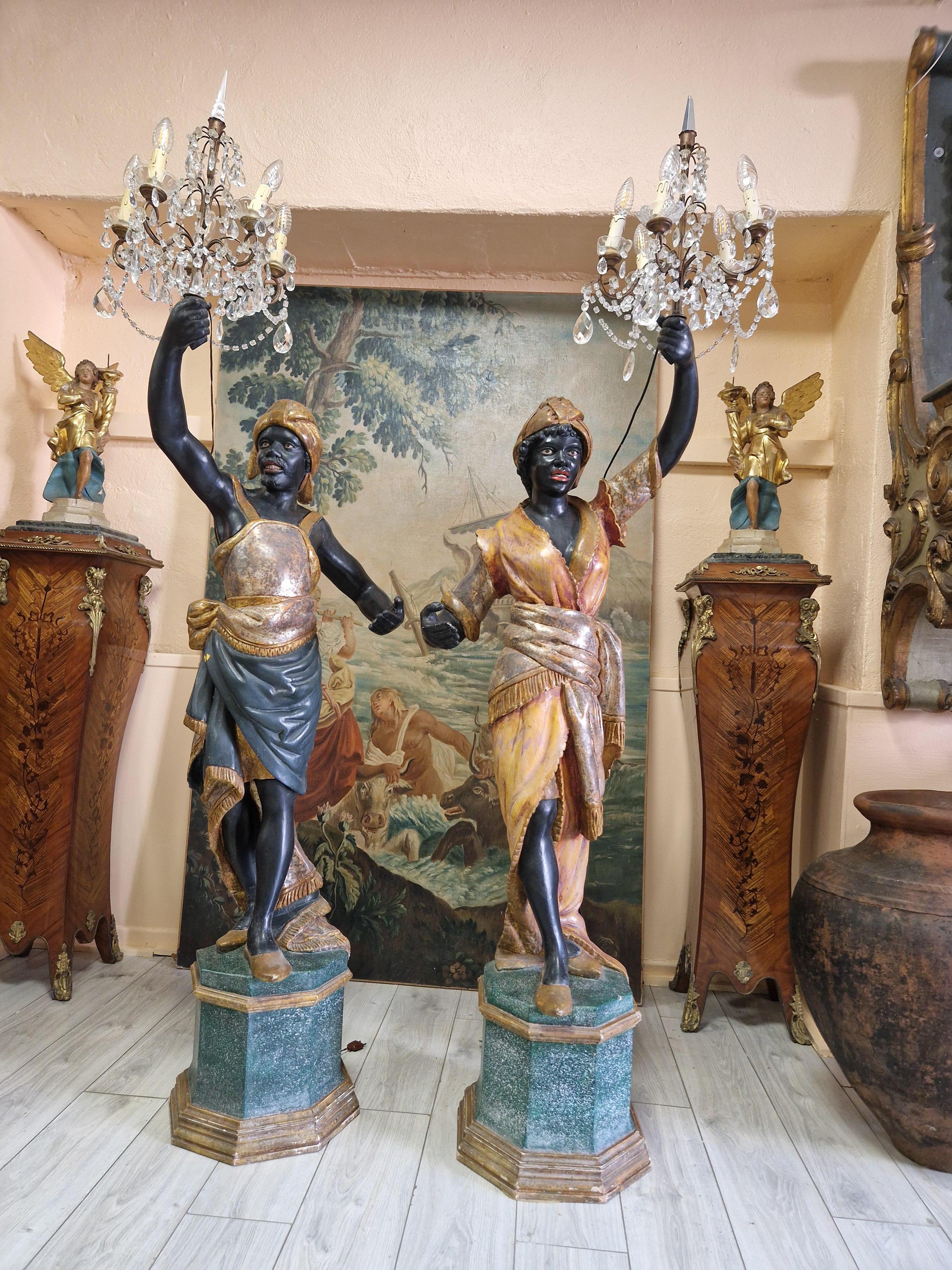 Pair of Venetian Floor Lamps Polychromed Wood For Sale 10