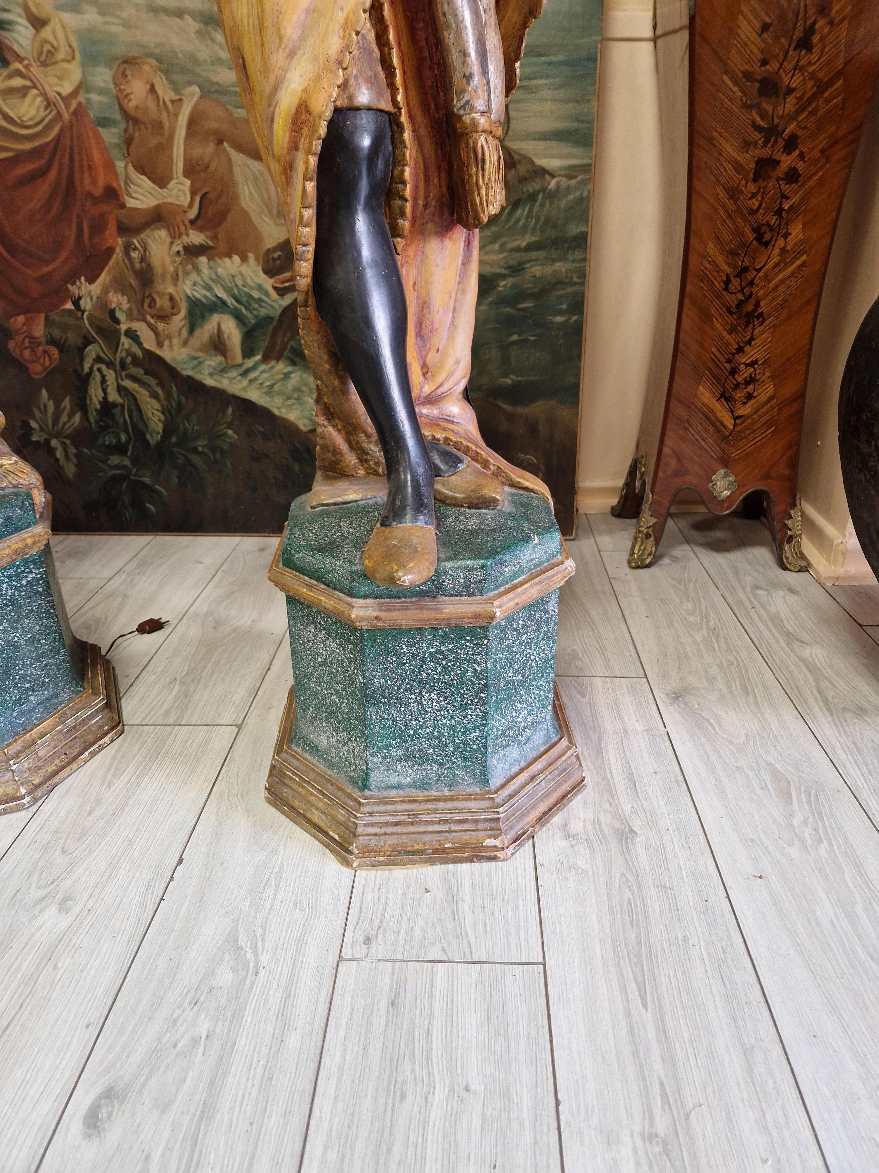 Baroque Pair of Venetian Floor Lamps Polychromed Wood For Sale