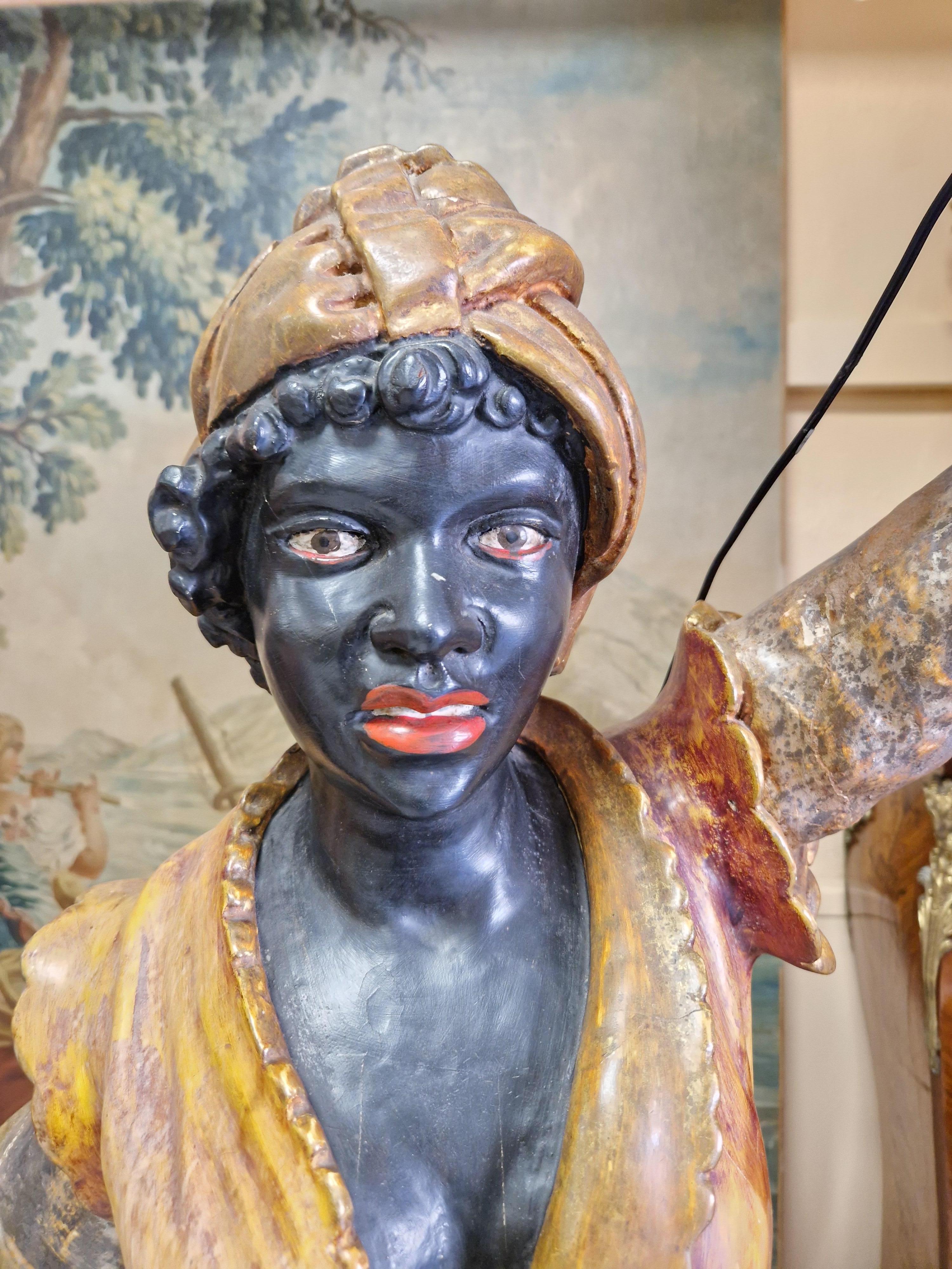 Italian Pair of Venetian Floor Lamps Polychromed Wood For Sale